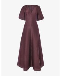 Whistles - Taffeta Puff-Sleeve Silk-Blend Maxi Dress - Lyst