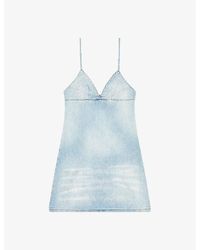 DIESEL - De-ver S Crystal-embellished Bleach-effect Denim Mini Dress - Lyst