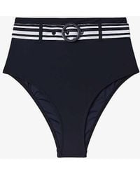 Reiss - Vy/white Jessica Striped High-rise Bikini Bottoms - Lyst