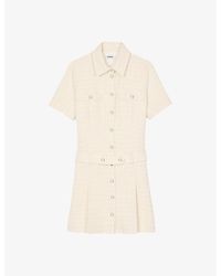 Sandro - Pleated Short-Sleeve Tweed Mini Dress - Lyst