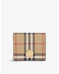 Burberry - Check-print Woven And Leather Wallet - Lyst