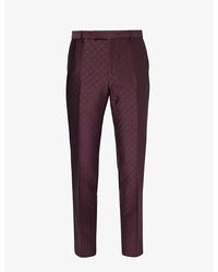 Gucci - Horsebit-patterned Slim-fit Mid-rise Wool-blend Trousers - Lyst