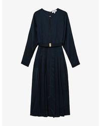 Reiss - Houndstooth-Check Belted Midi Dress - Lyst