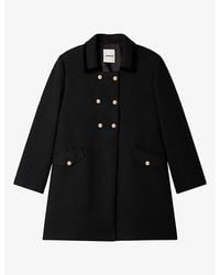 Sandro - Velvet-Collar Double-Breasted Wool-Blend Coat - Lyst