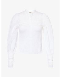 ME+EM - Shirred Lace-Trim Cotton Blouson Top - Lyst
