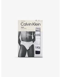 Calvin Klein - Heather, Blk Icon Logo-Waistband Pack Of Three Stretch-Cotton Hip Briefs - Lyst