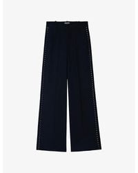 Zadig & Voltaire - Panol Rhinestone-Embellished Wide-Leg High-Rise Stretch-Woven Trousers - Lyst