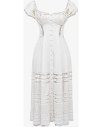 House Of Cb - Eviana Bodice-top Lace-embellished Silk Midi Dres - Lyst