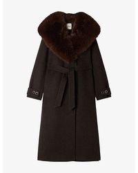Sandro - Belted Shearling-Collar Wool And Alpaca-Blend Coat - Lyst