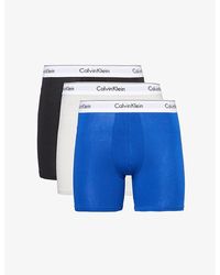 Calvin Klein - Branded-waistband Mid-rise Pack Of Three Stretch-cotton Trunk - Lyst
