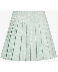 Self-Portrait - Bouclé-texture Pleated Mid-rise Woven Mini Skirt - Lyst