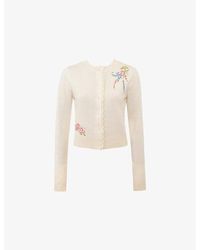 House Of Cb - Anjou Floral-Embroidered Wool Knitted Cardigan - Lyst