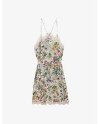 Zadig & Voltaire - Ristyz Floral-print Lace-embroidered Silk Mini Dress - Lyst