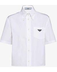 Prada - Logo-plaque Cropped Cotton Shirt - Lyst