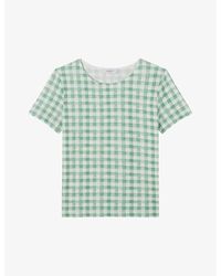 LK Bennett - Calder Gingham-print Short-sleeve Cotton T-shirt - Lyst