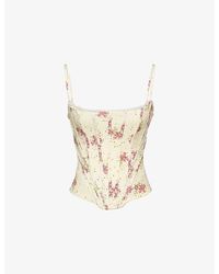 House Of Cb - Cadie Graphic-Print Satin Corset Top - Lyst