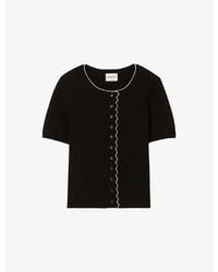 Claudie Pierlot - Fitted Contrast-Trim Stretch-Knit Cardigan - Lyst