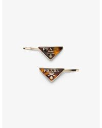 Prada - Logo-Plaque-Toned Metal Hair Clips Set Of Two - Lyst