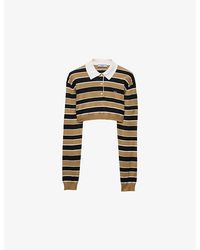 Prada - Cropped Stripe Silk Polo Shirt - Lyst