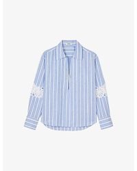 Sandro - Striped Lace-Trim Cotton And Linen-Blend Shirt - Lyst