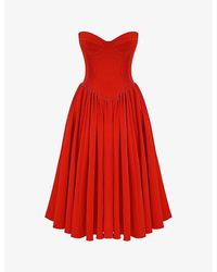 House Of Cb - Elizabeth Sweetheart-Neck Woven Midi Dress - Lyst