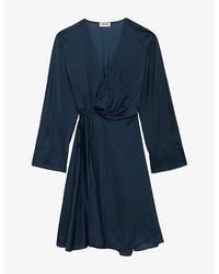 Zadig & Voltaire - Remoir Wrap-Front Long-Sleeve Satin Mini Dress - Lyst