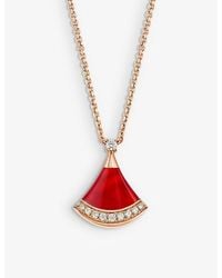 BVLGARI - Divas' Dream 18Ct Rose- 0.13Ct Brilliant-Cut Diamond And Carnelian Pendant Necklace - Lyst