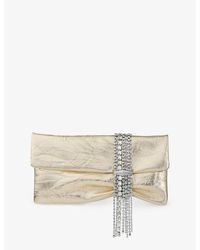 Jimmy Choo - Zandra Crystal-Embellished Metallic-Leather Clutch Bag - Lyst