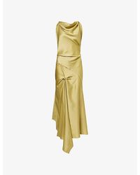 Victoria Beckham - Draped Asymmetric Woven Midi Dress - Lyst