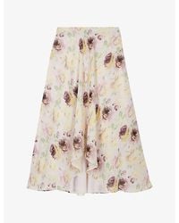 The Kooples - Floral-Print Woven Midi Skirt - Lyst