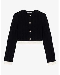 Maje - Contrast-Trim Cropped Woven Cardigan - Lyst