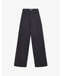Loewe - High-rise Wide-leg Brand-patch Cotton-drill Trousers - Lyst