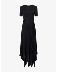 Alaïa - Belted Short-Sleeve Jersey Midi Dress - Lyst