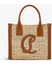 Christian Louboutin - By My Side Mini Raffia And Leather Tote Bag - Lyst
