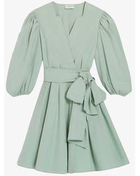 Claudie Pierlot - Wrap-front Puff-sleeve Cotton Mini Dress - Lyst