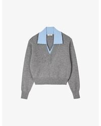 Sandro - Double-Neck Contrast-Collar Wool Knitted Jumper - Lyst