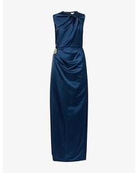 Erdem - Draped Embroidered Satin Maxi Dress - Lyst