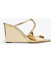 Jimmy Choo - Anise 85 Patent-leather Wedge Sandals - Lyst