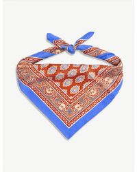 Sandro Geometric Floral-printed Square Silk Scarf - Blue