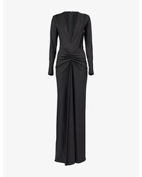 Victoria Beckham - V-Neck Gathered Stretch-Woven Maxi Dress - Lyst