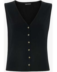 Whistles - Ribbed Buttoned V-neck Stretch-woven Vest - Lyst