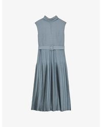 Reiss - Ania Pleated-Skirt Woven Midi Dress - Lyst