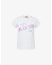 Valentino - Text-Print Round-Neck Cotton T-Shirt - Lyst