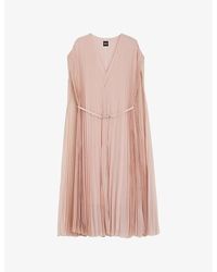 BOSS - Pleated Belted Woven Midi Dress - Lyst