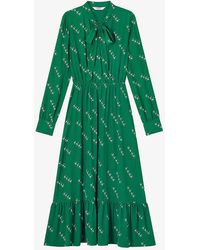 LK Bennett - Bridget Graphic-print Elasticated-waist Woven Midi Dress - Lyst