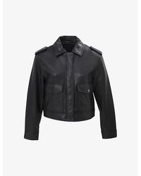 IKKS - Stud-embellished Cropped Leather Jacket - Lyst