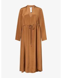 Max Mara - Long-Sleeve Silk Crepe De Chine Midi Dress - Lyst