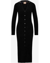 BOSS - V-neck Button-front Knitted Midi Dress X - Lyst