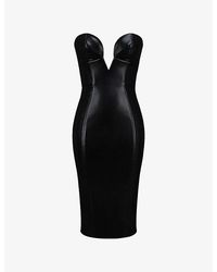 House Of Cb - Shia Strapless Faux-Leather Midi Dress - Lyst