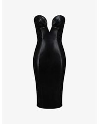 House Of Cb Jalena Square-Neckline Faux-Leather Midi Dress in Blue | Lyst House Of Cb Jalena Square-Neckline Faux-Leather Midi Dress in Blue | Lyst